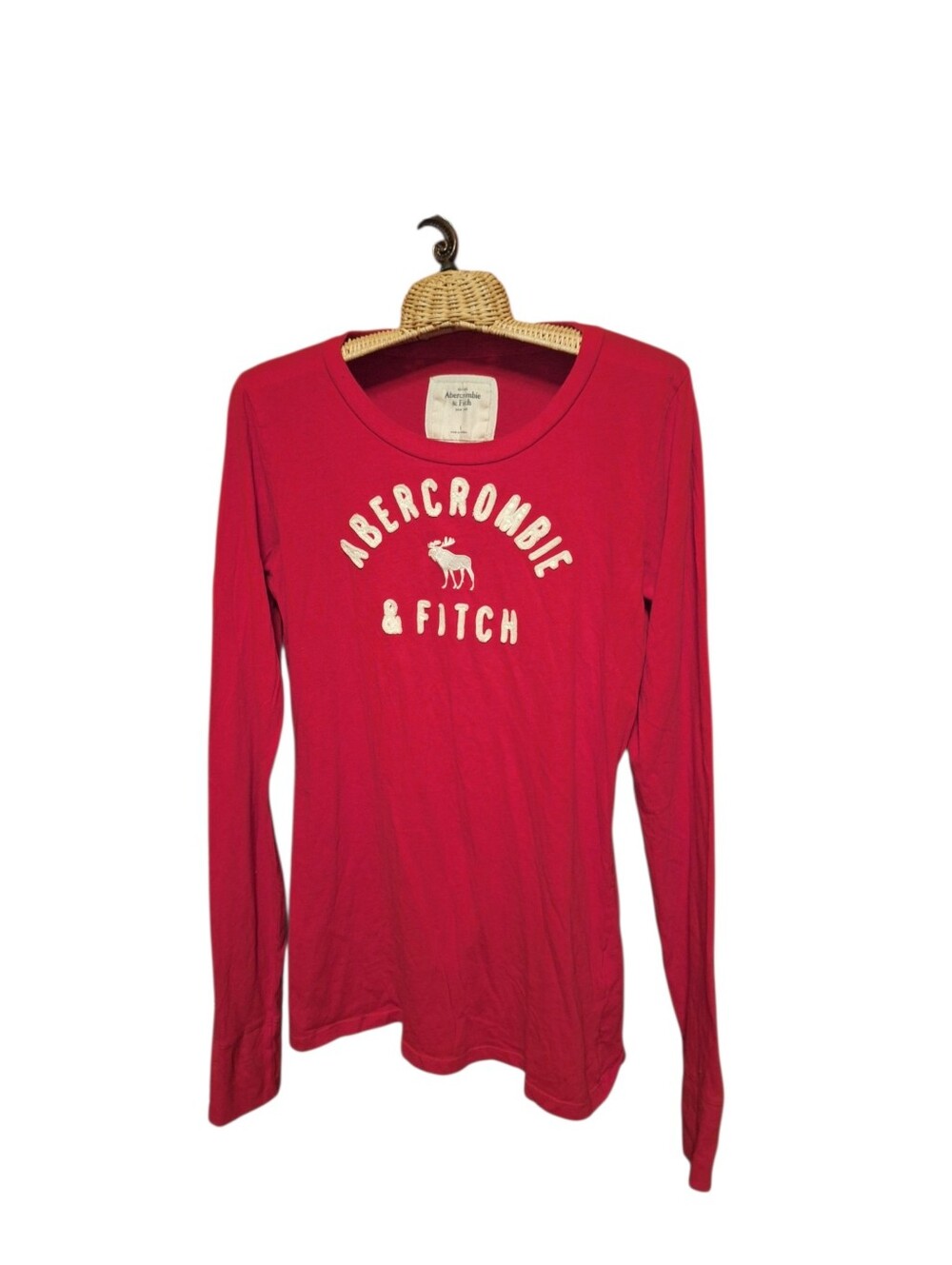 Abercrombie & Fitch  Red Long Sleeve Logo Shirt Moose Textured RED Large Y2K
